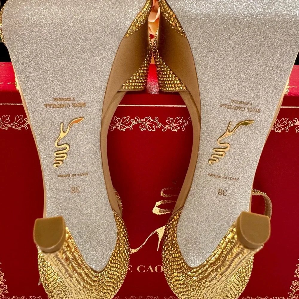 Rene Caovilla - Crystal Gold Platform Heels - New - 38 US - Picture 12 of 16